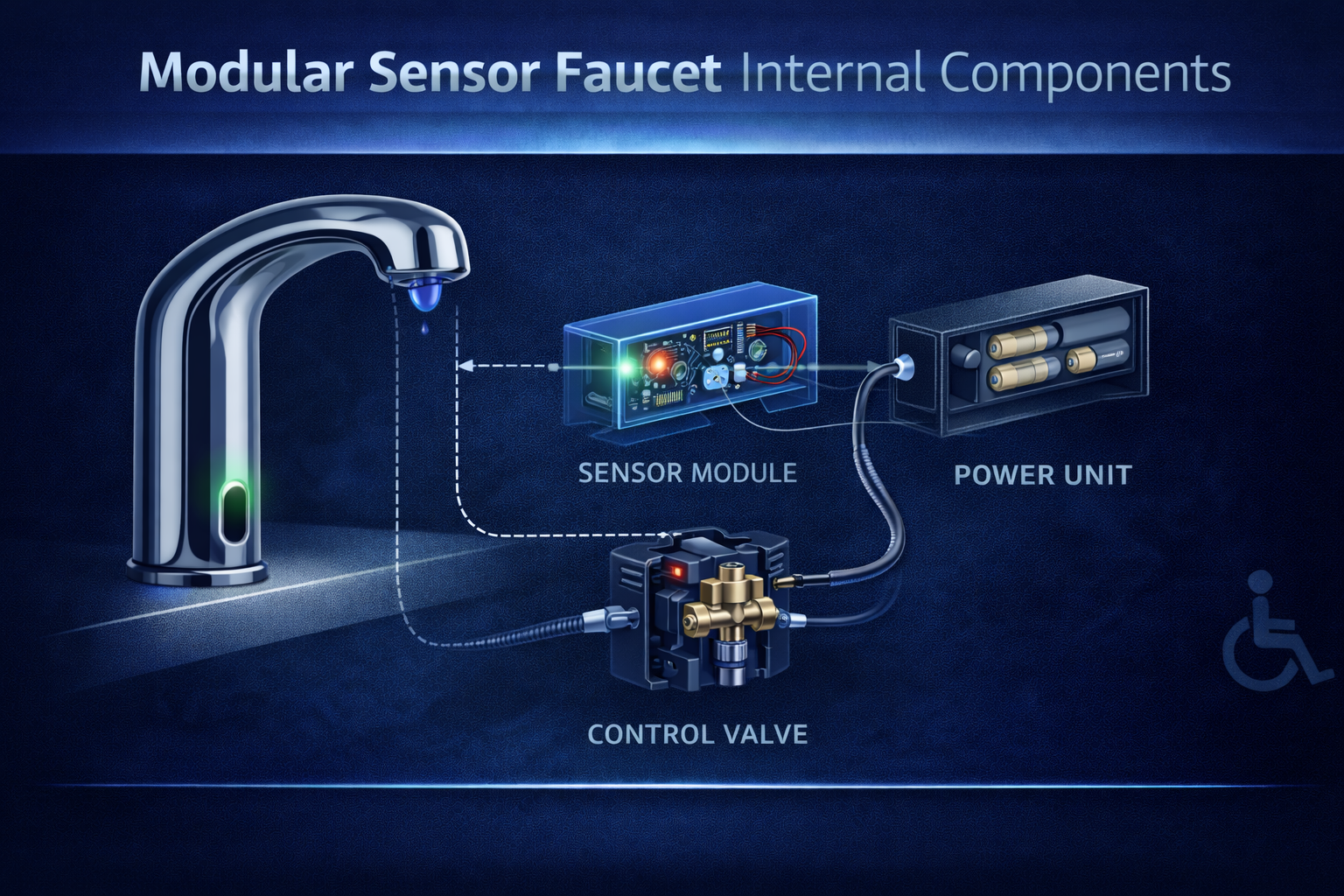 Modular sensor faucet internal components enabling selective replacement